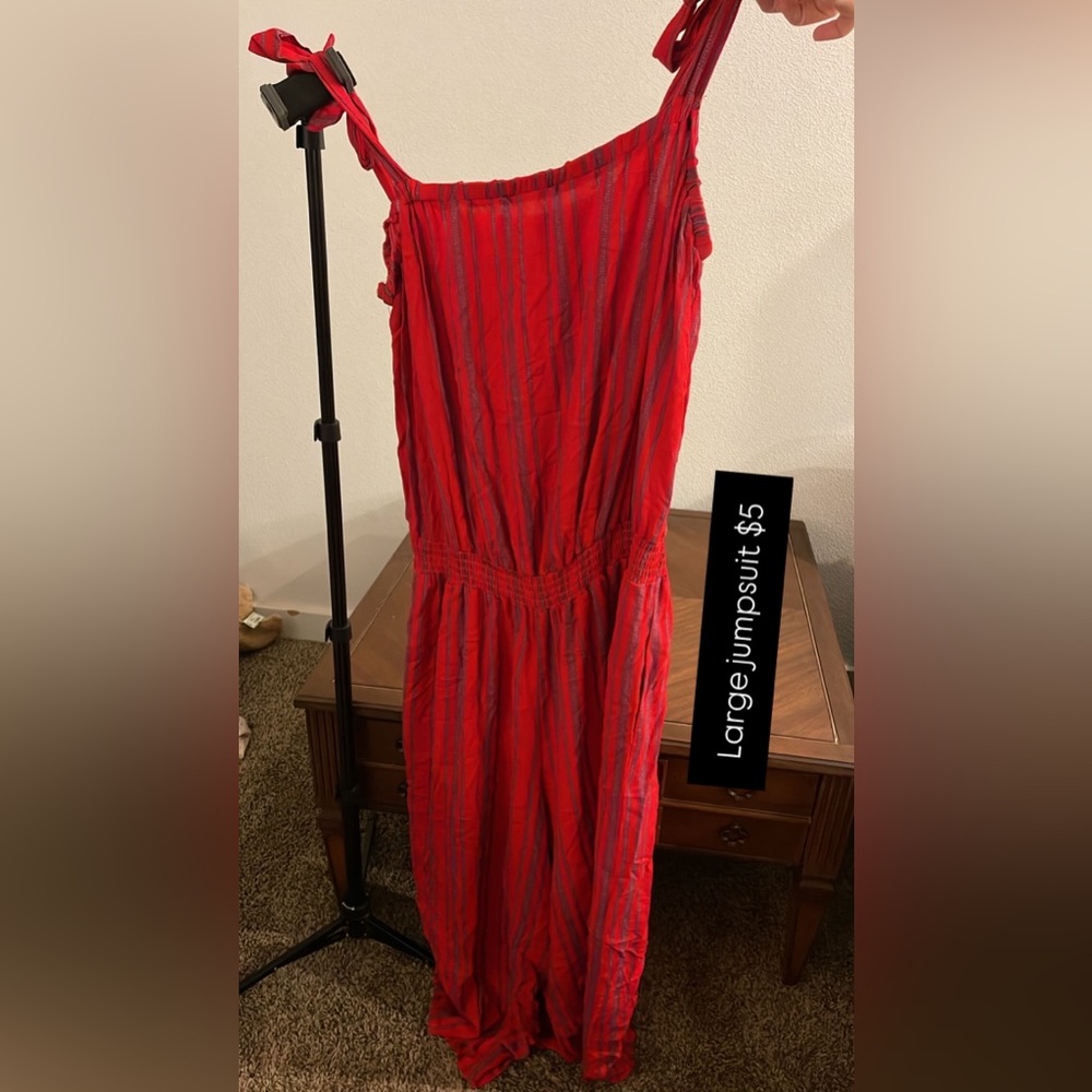 Large red tie strap tank top jumper romper